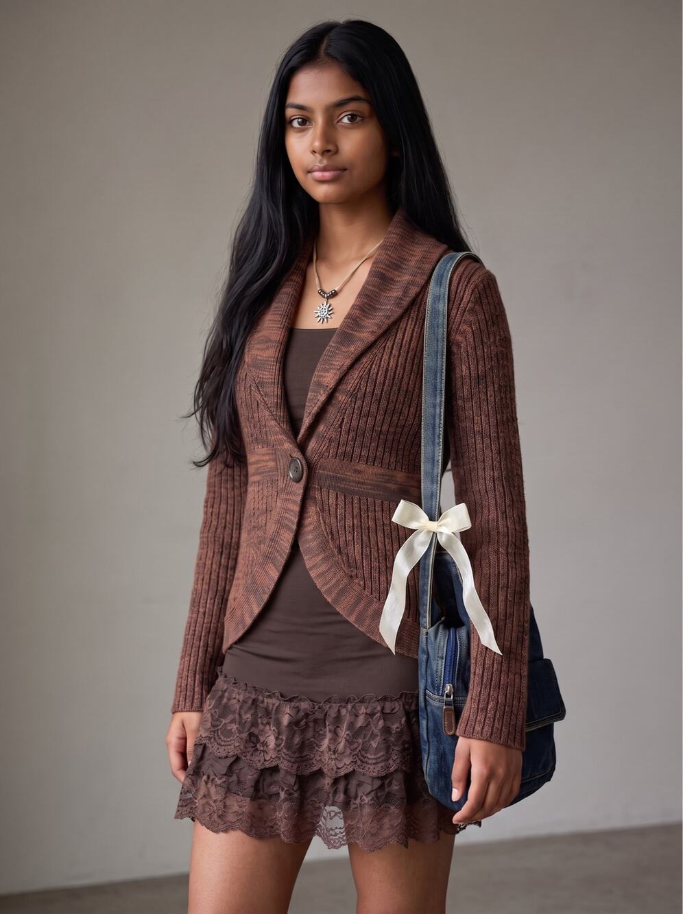Apt 9 Mocha Brown Knit Single Button Cardigan Sweater Shawl Collar PETITE SMALL